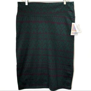 LuLaRoe Cassie Pencil Skirt L Green & Plum NWOT